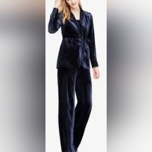 Gorgeous Ann Taylor Velvet Suit Blazer Pants Blue Classic Polished Blend 14,16